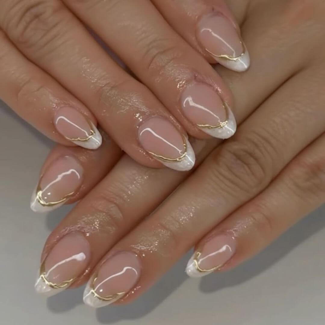 French Tips with Gold Lines