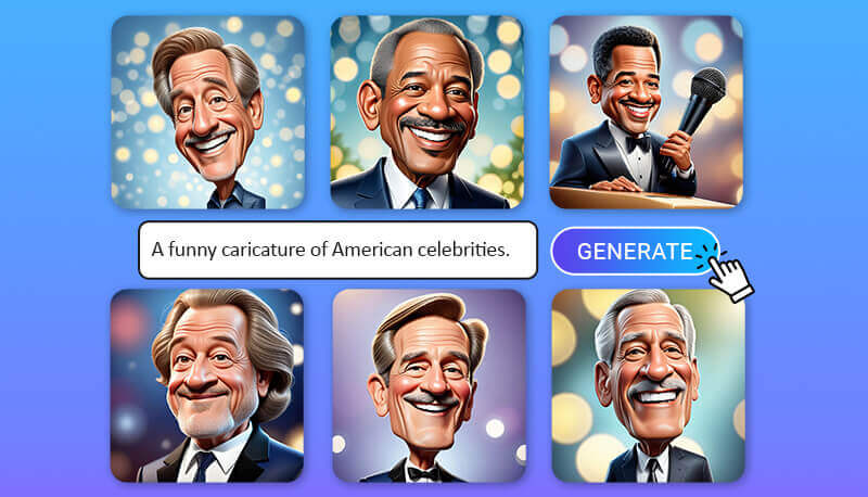Montagem com caricatura de foto de celebridades como Taylor Swift e Will Smith feitas por inteligência artificial