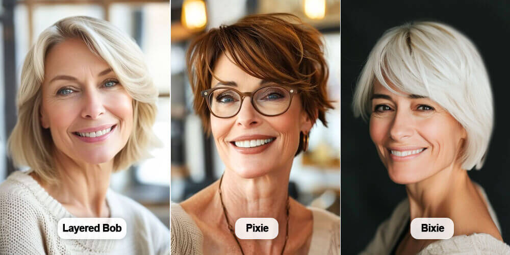 Comparação de cortes de cabelo que dão volume para mulheres de 50 anos