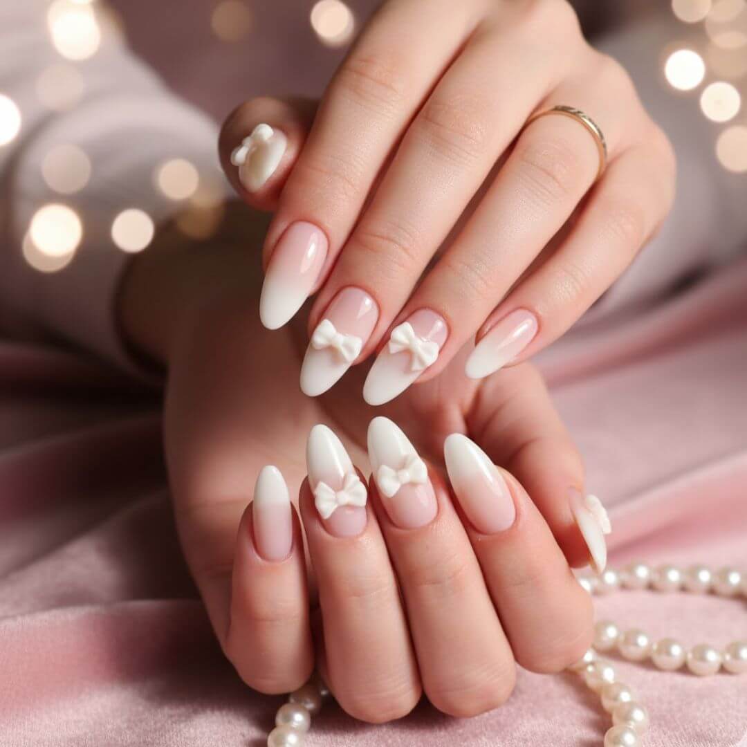 Nail Neutral s with Tiny Bows