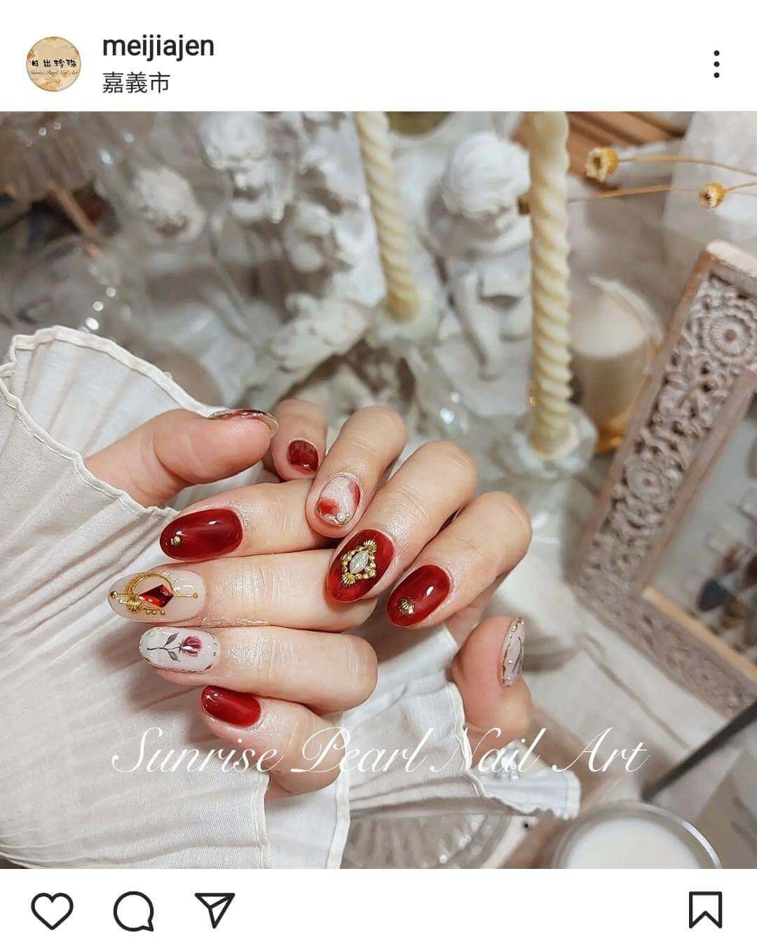 紅色暈染美甲十九：宮廷華麗風