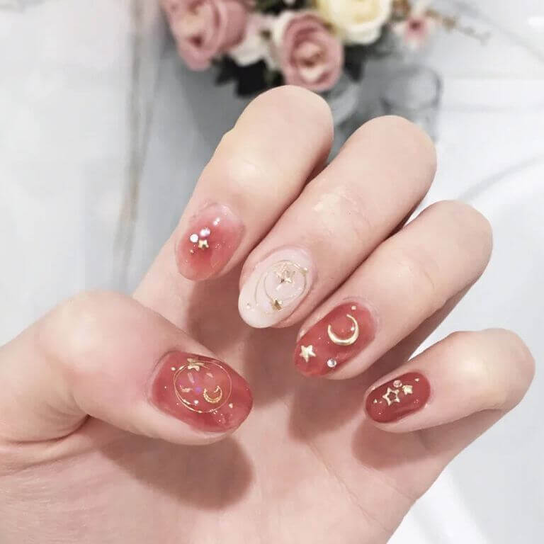 紅色暈染美甲十七：夢幻星空暈染