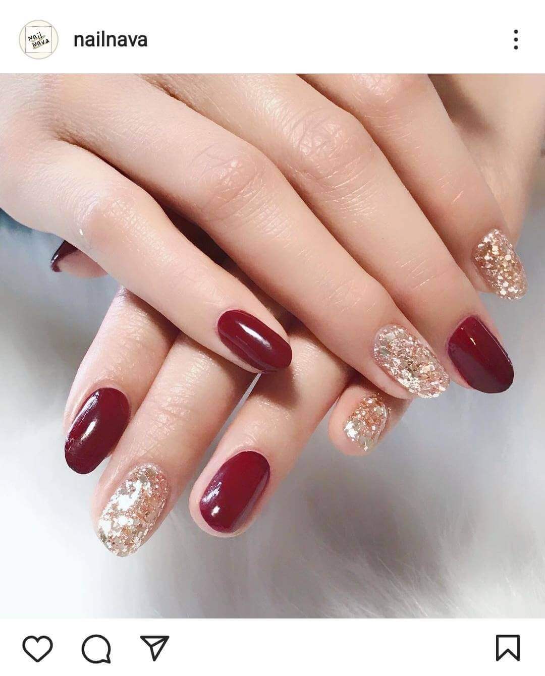 紅色系跳色美甲範本十五：金箔新年