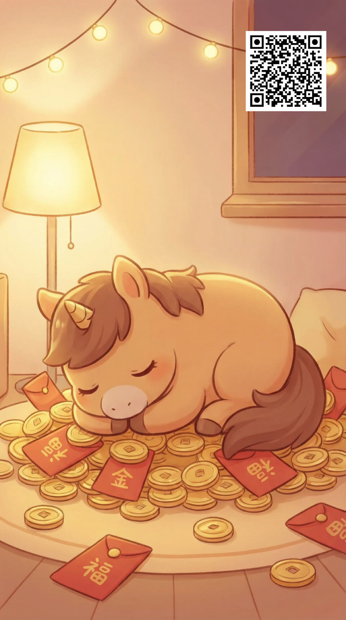 過年桌布範本十：睡覺小財馬