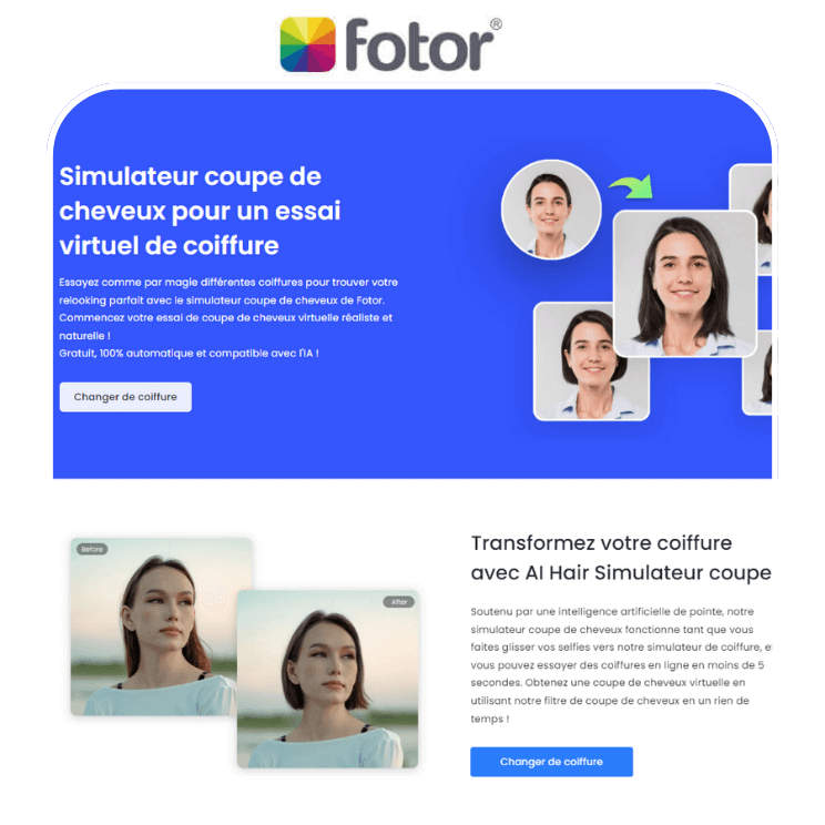 Simulateur coupe de cheveux en ligne FOTOR pour tester coiffure en ligne