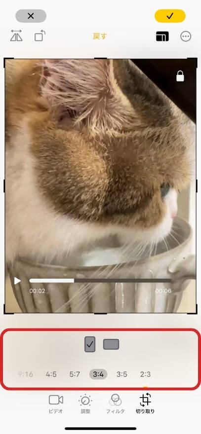 切り取りから変更したいアスペクト比を選ぶ