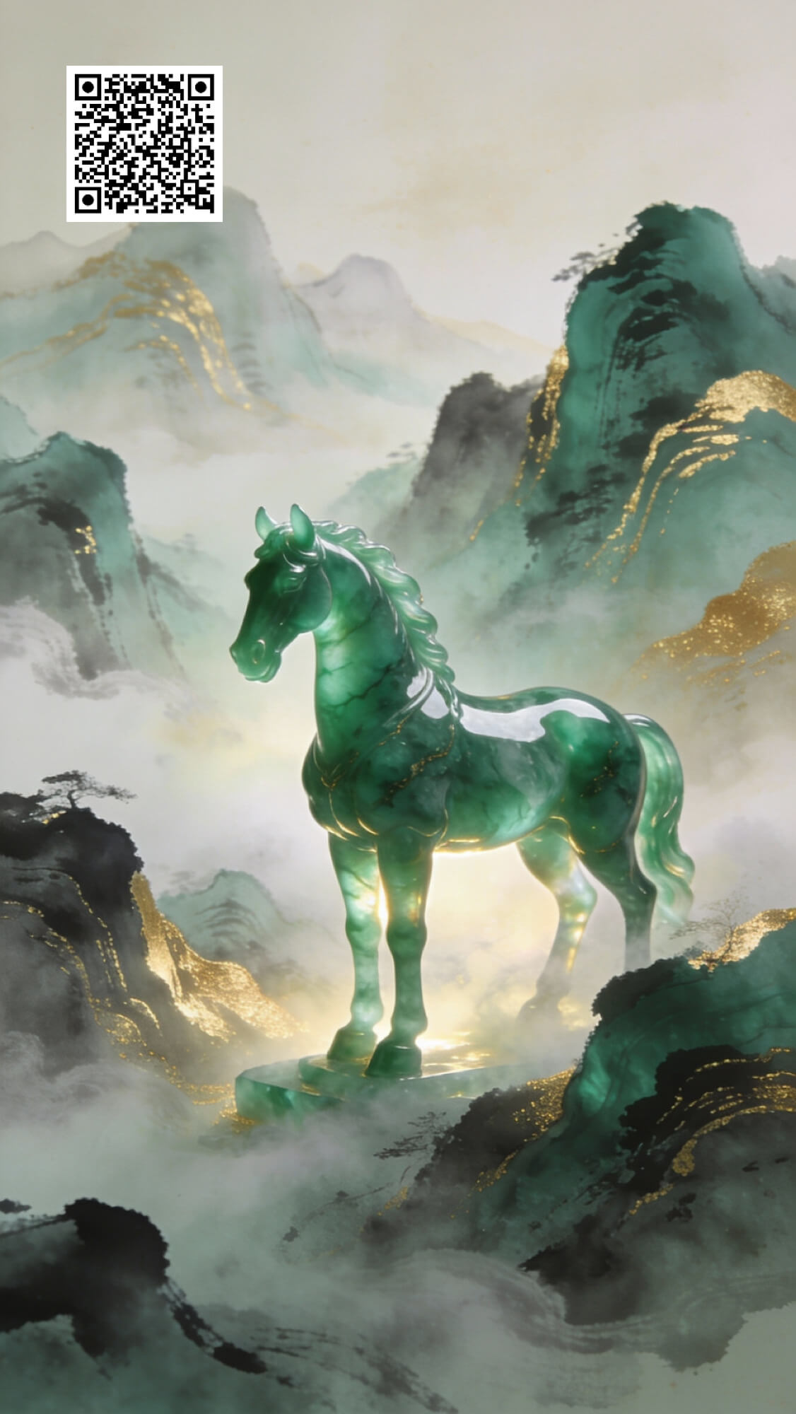 過年桌布範本四：翠玉綠馬