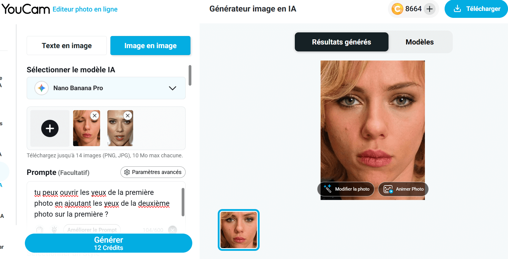 Générateur d'image IA : ouvrir yeux fermés sur photo