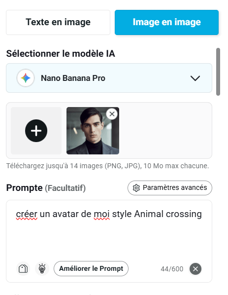 Decrire avatar dans prompt