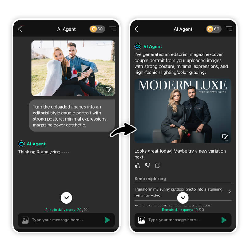 Couple portraits and poses with AI Agent