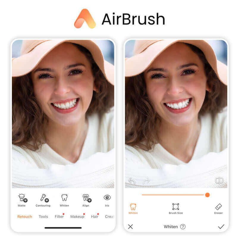 Demonstração do recurso de clareamento no app AirBrush.