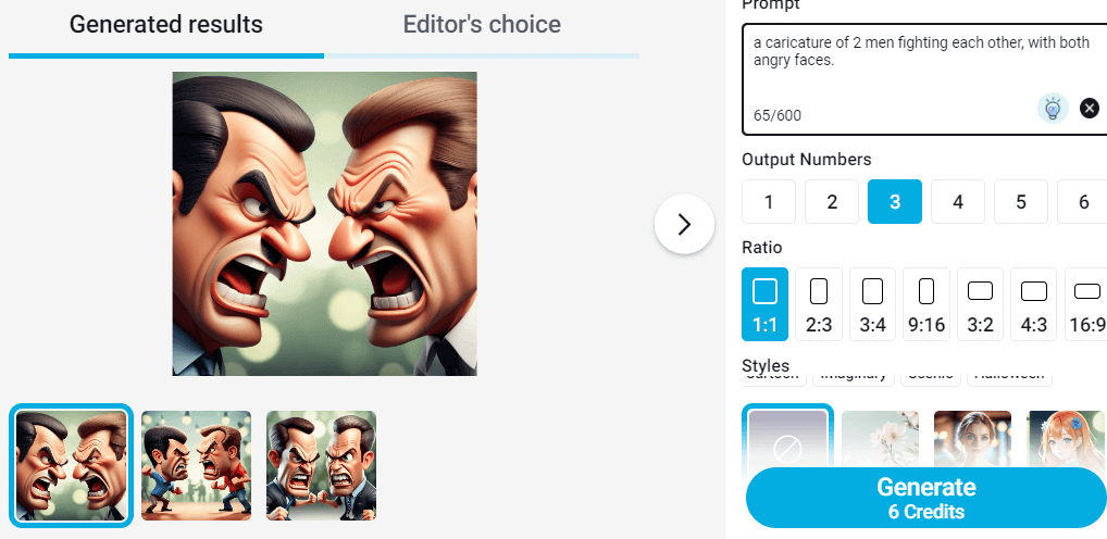 Caricature of 2 angry men fighting each other