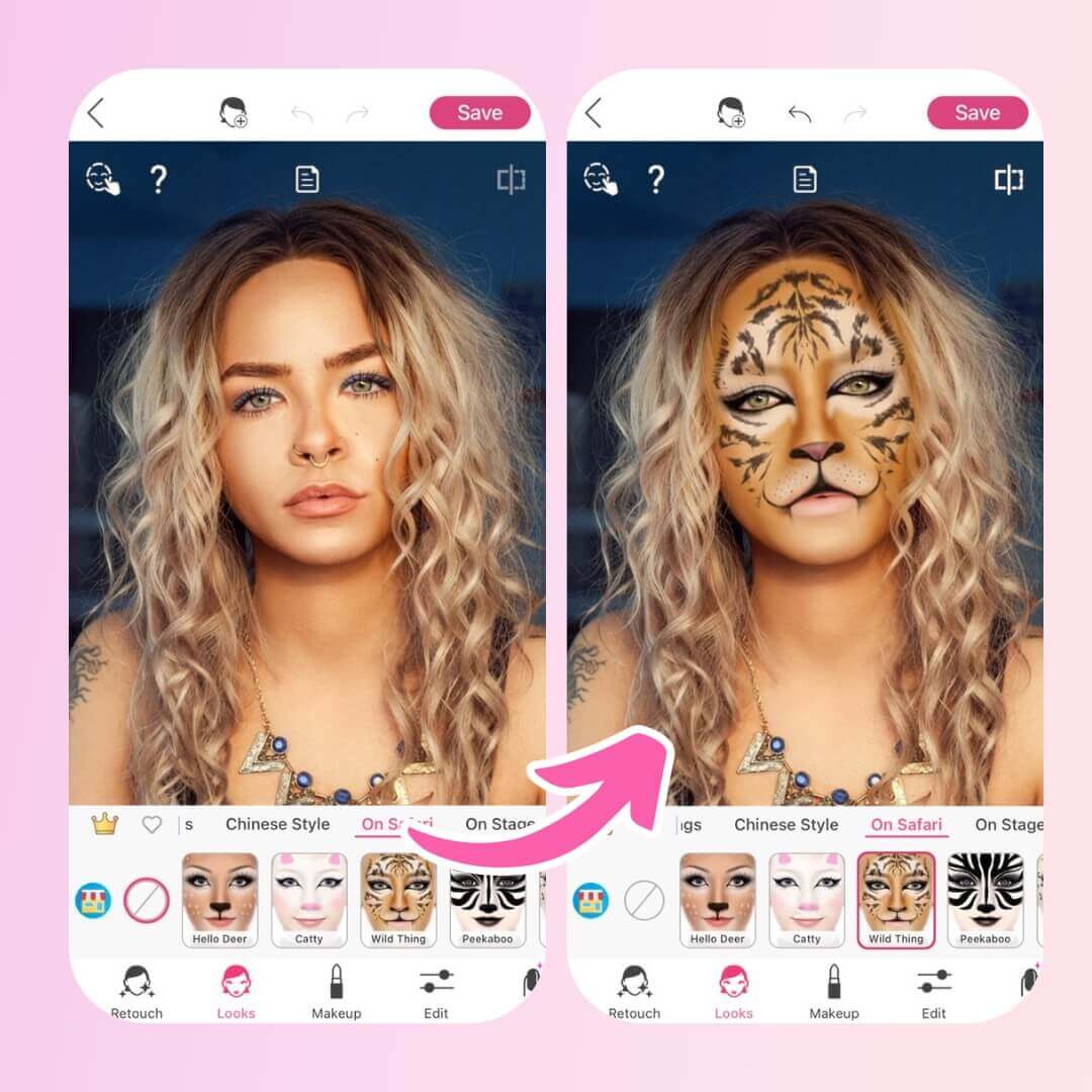 Karneval-Makeup-Idee: Tier-Schminke Karneval-Makeup mit Tigermotiv an einer blonden Frau