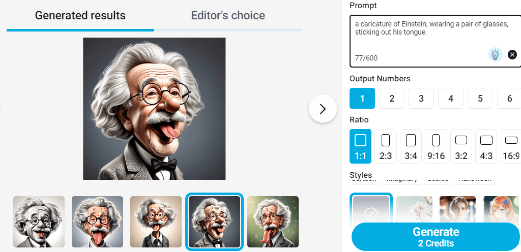 Make caricature of Einstein using AI text to image generator