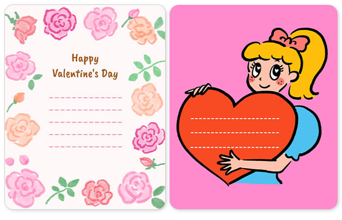 Use Valentine's Day love note templates to write romantic messages.