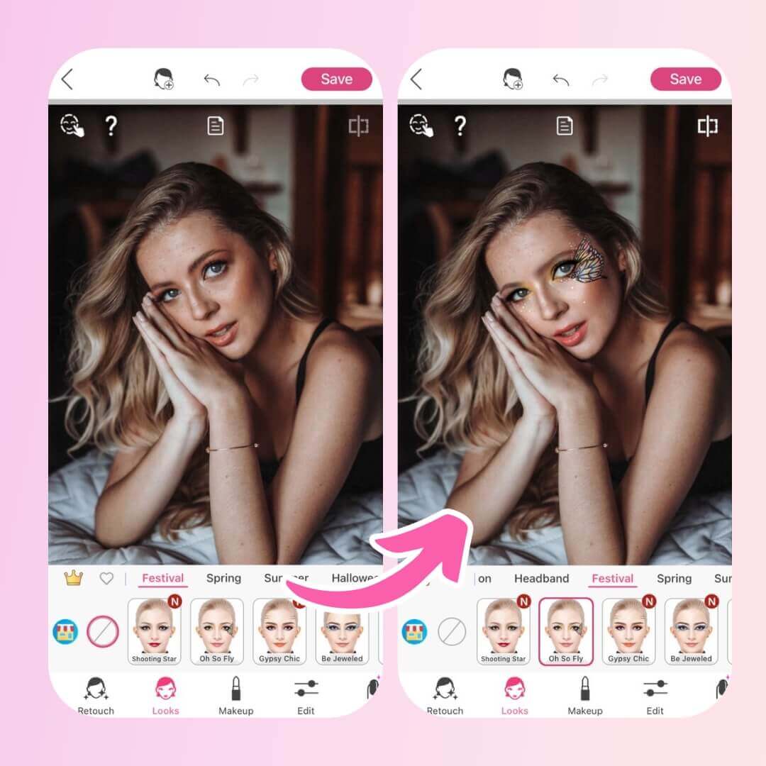 Karneval-Makeup-Idee: Schmetterling Karneval-Makeup-Look mit Schmetterlings-Motiv am Auge einer Frau,