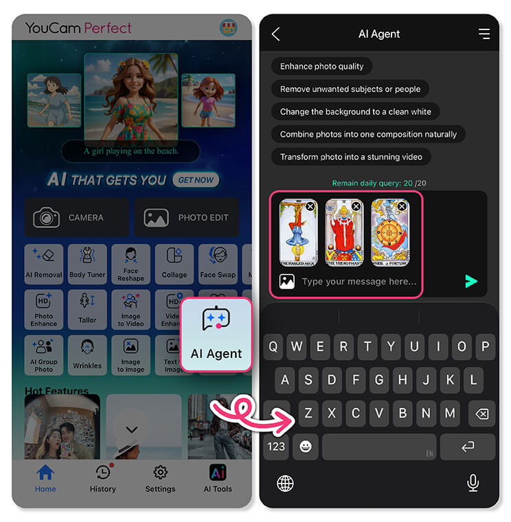 Chat with AI tarot card reader now in YouCam Perfect app.