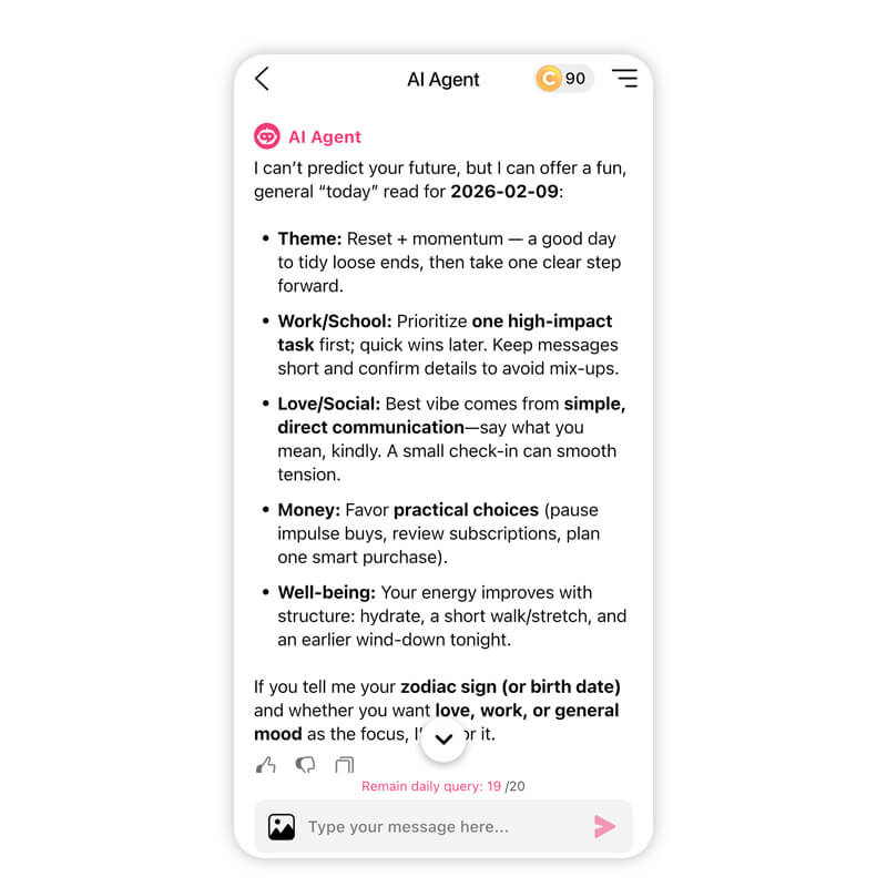 Chat with AI Agent in YouCam Makeup app to get tarot horoscope reading.