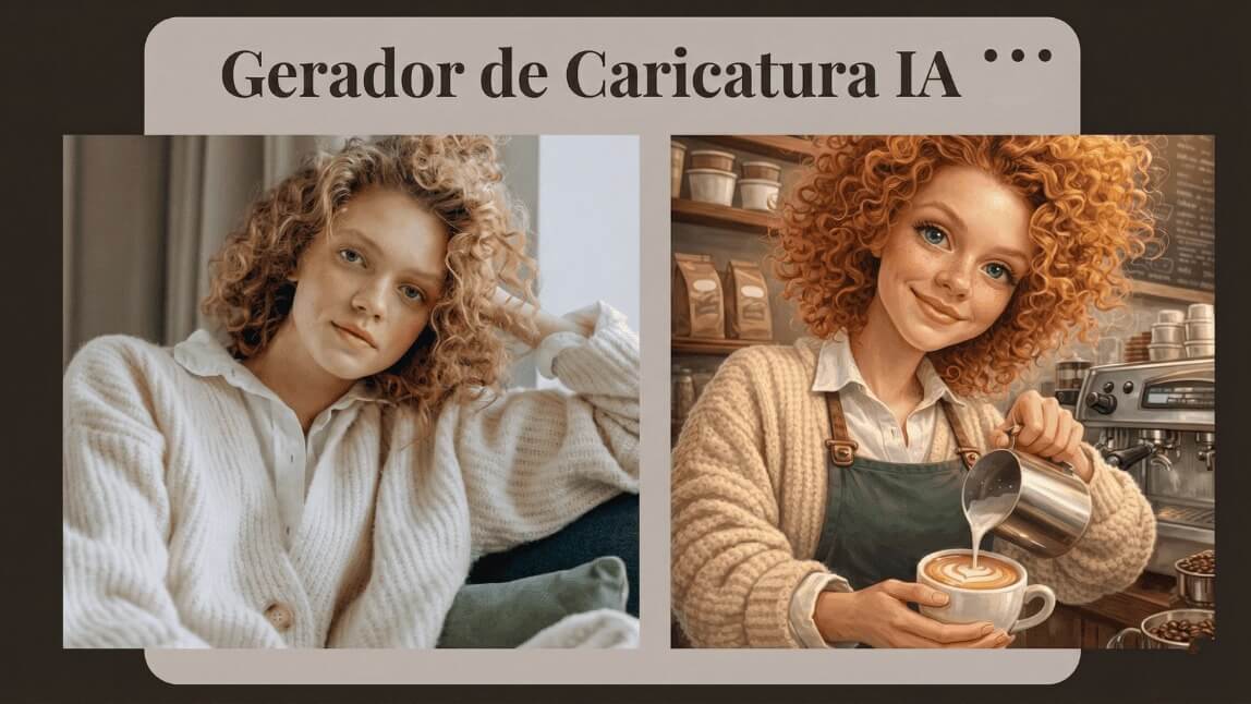 Antes e depois: Foto real de mulher transformada em caricatura 3D de barista estilo Disney Pixar usando gerador de IA do YouCam AI Pro.