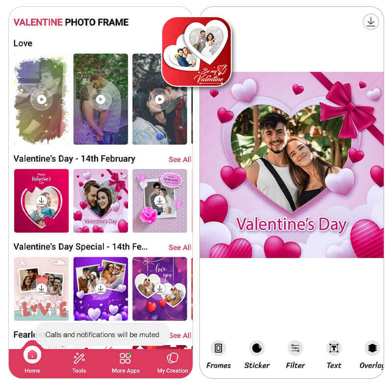 Valentine Photo Frame Uygulamasında Sevgililer Günü Çerçeveleri
