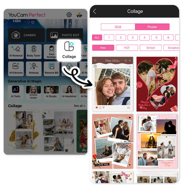 Choose Your Favorite Love Collage Template in YouCam Perfect