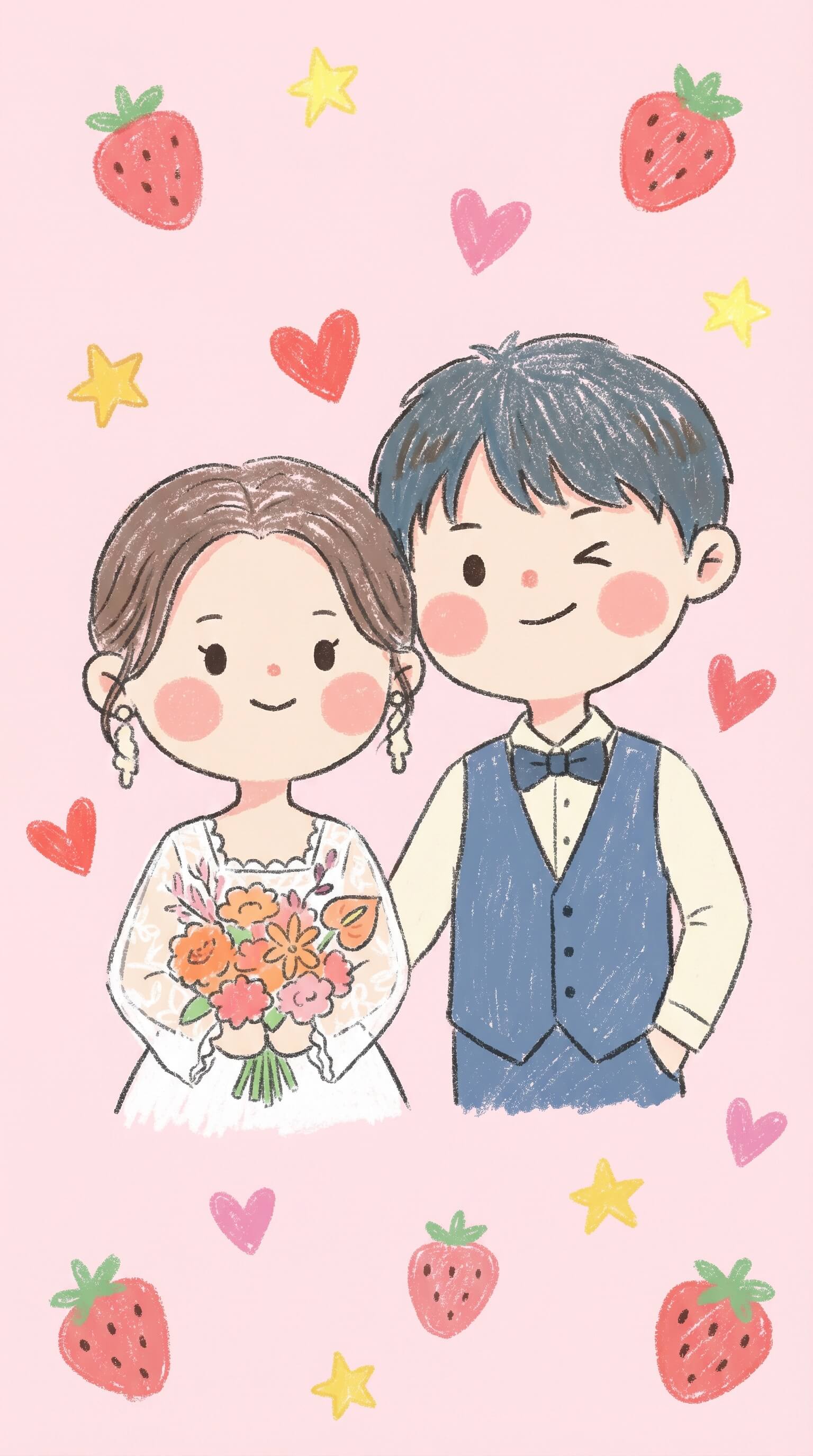 情侶桌布推薦二：手繪蠟筆風