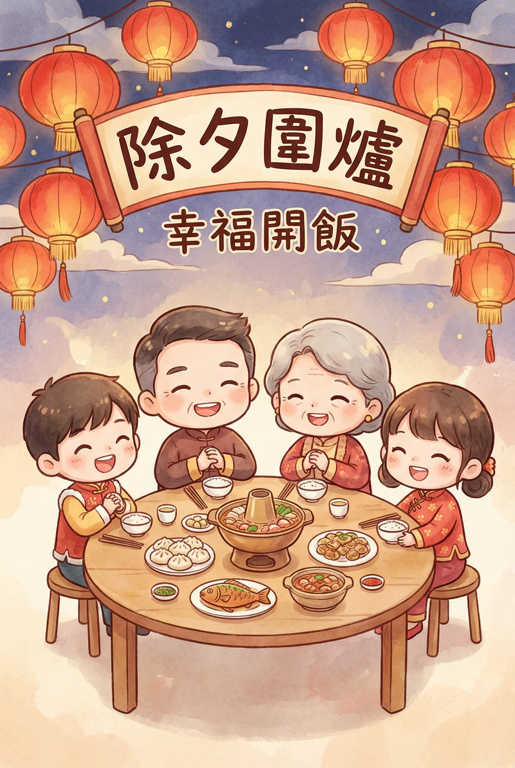 過年早安圖範本四|除夕圍爐 過年早安圖範本四|除夕圍爐
