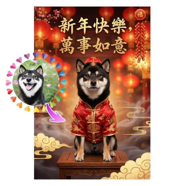 除夕早安圖範本十五|唐裝拜年寵物 除夕早安圖範本十五|唐裝拜年寵物