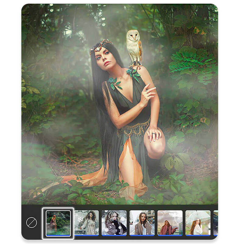 Apply Fog Effect to create the mysterious vibe that Pocahontas Brings When She is in the Forest with the Disney Princess Editing App
