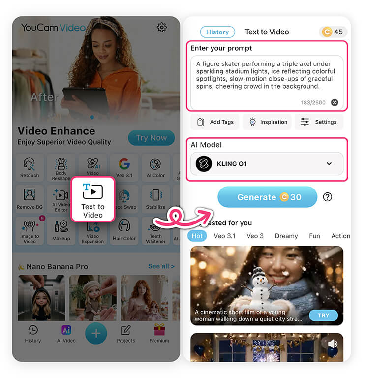 Create unique AI Olympics videos in seconds with AI. Use YouCam Video's AI tools to create AI Olympics videos.