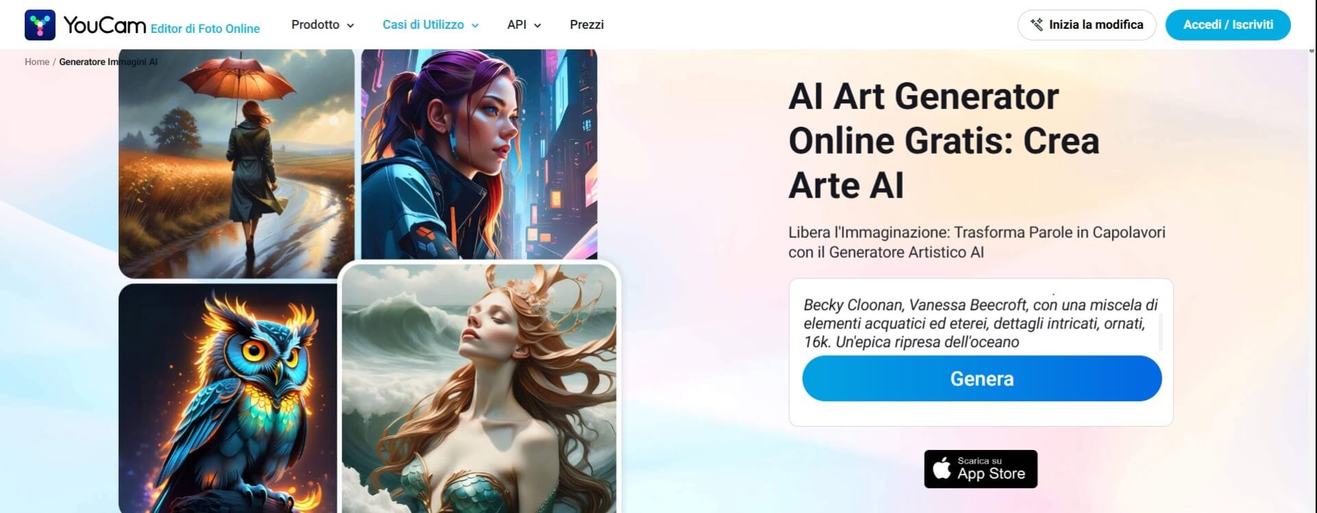 Miglior Generatore di Caricature Online Gratis: YouCam AI Art Generator