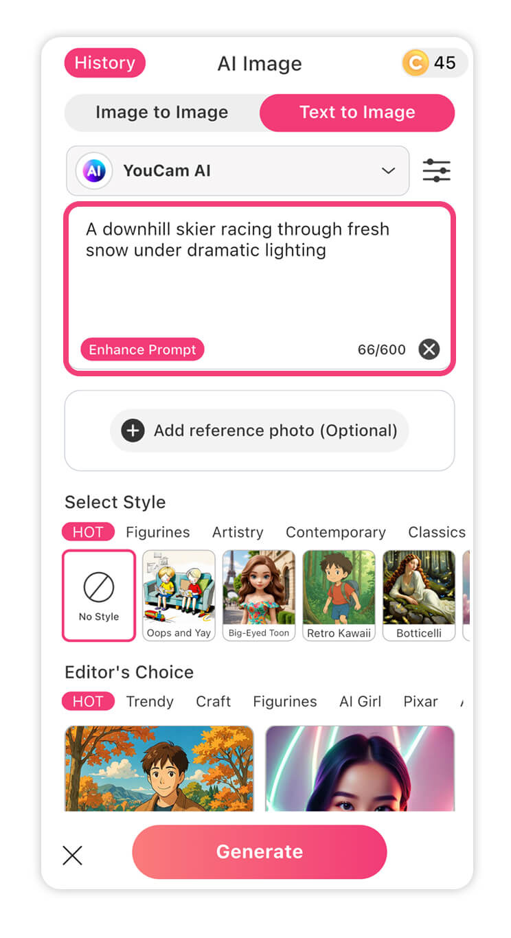 Create unique Olympic images using text to image AI tool. Celebrate Winter Olympics 2026 with AI generated images.