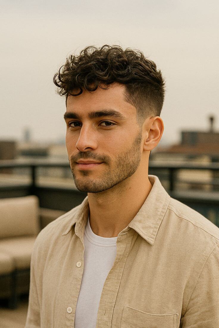 Try on this curly hair for men using AI Agent. See if curly taper fade hairstyle is for you with virtual try-on.