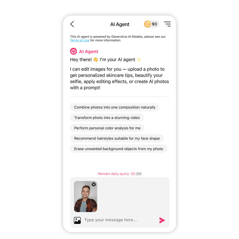 Try on any curly hairstyle you want by simply uploading reference photo. See which curly hair for men would suit you best with AI Agent tool.