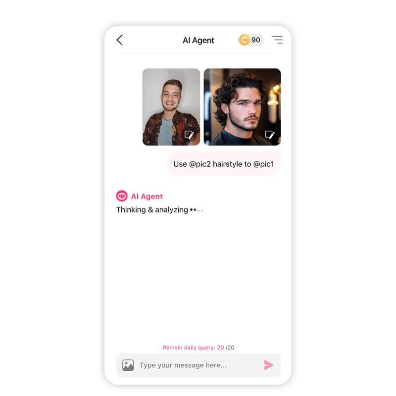 AI Agent will help you try on any curly hair for men you have in mind. Simply upload a photo and type in a prompt to virtually try on hairstyles.