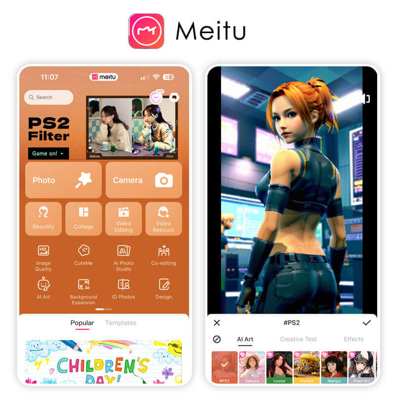 Best PS2 Filter App for AI Game Filter: Meitu