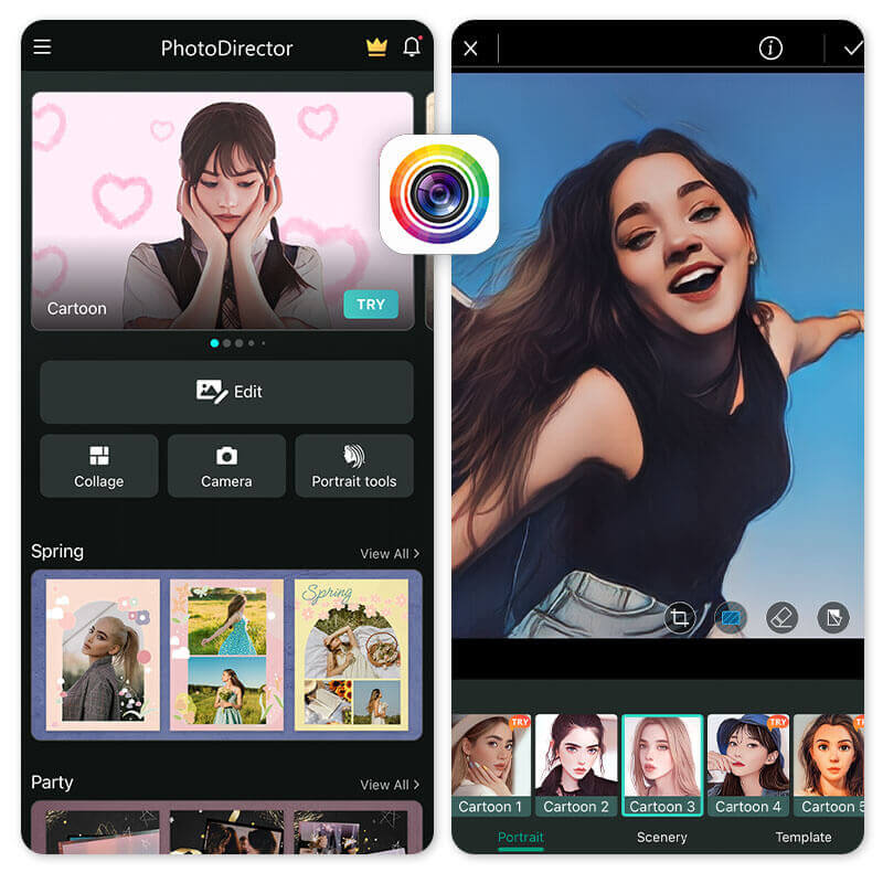 Bild in Comic umwandeln mit PhotoDirector Benutzeroberfläche der Comic-App von PhotoDirector