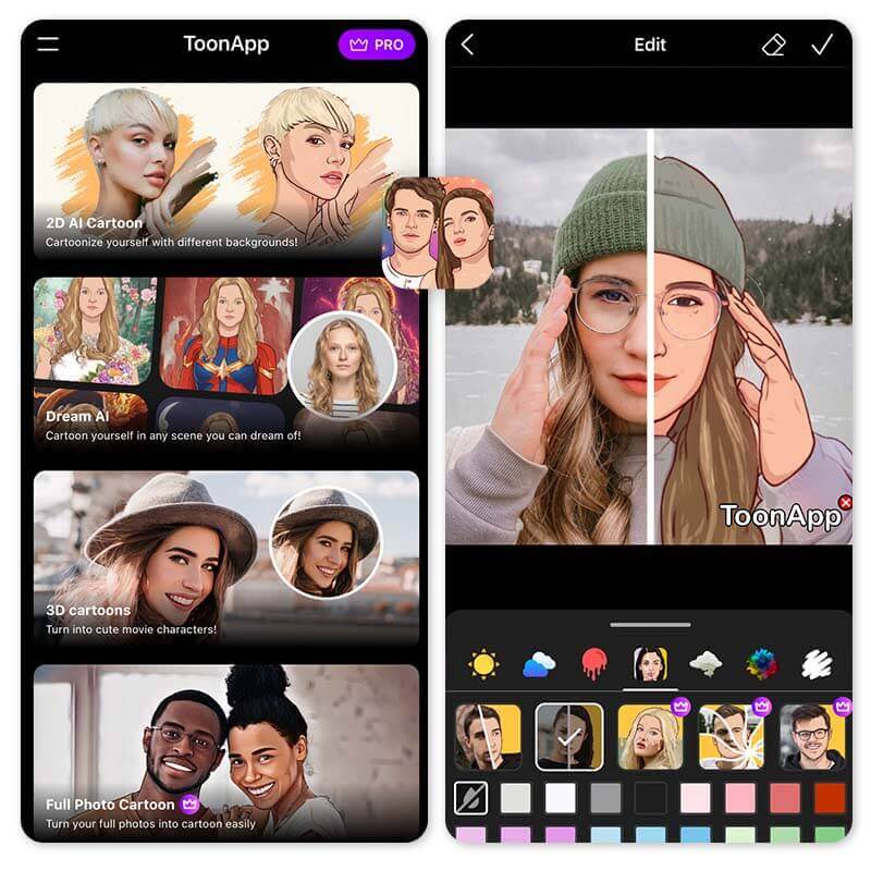 Bild in Comic umwandeln mit ToonApp Benutzeroberfläche der Comic-App von ToonApp