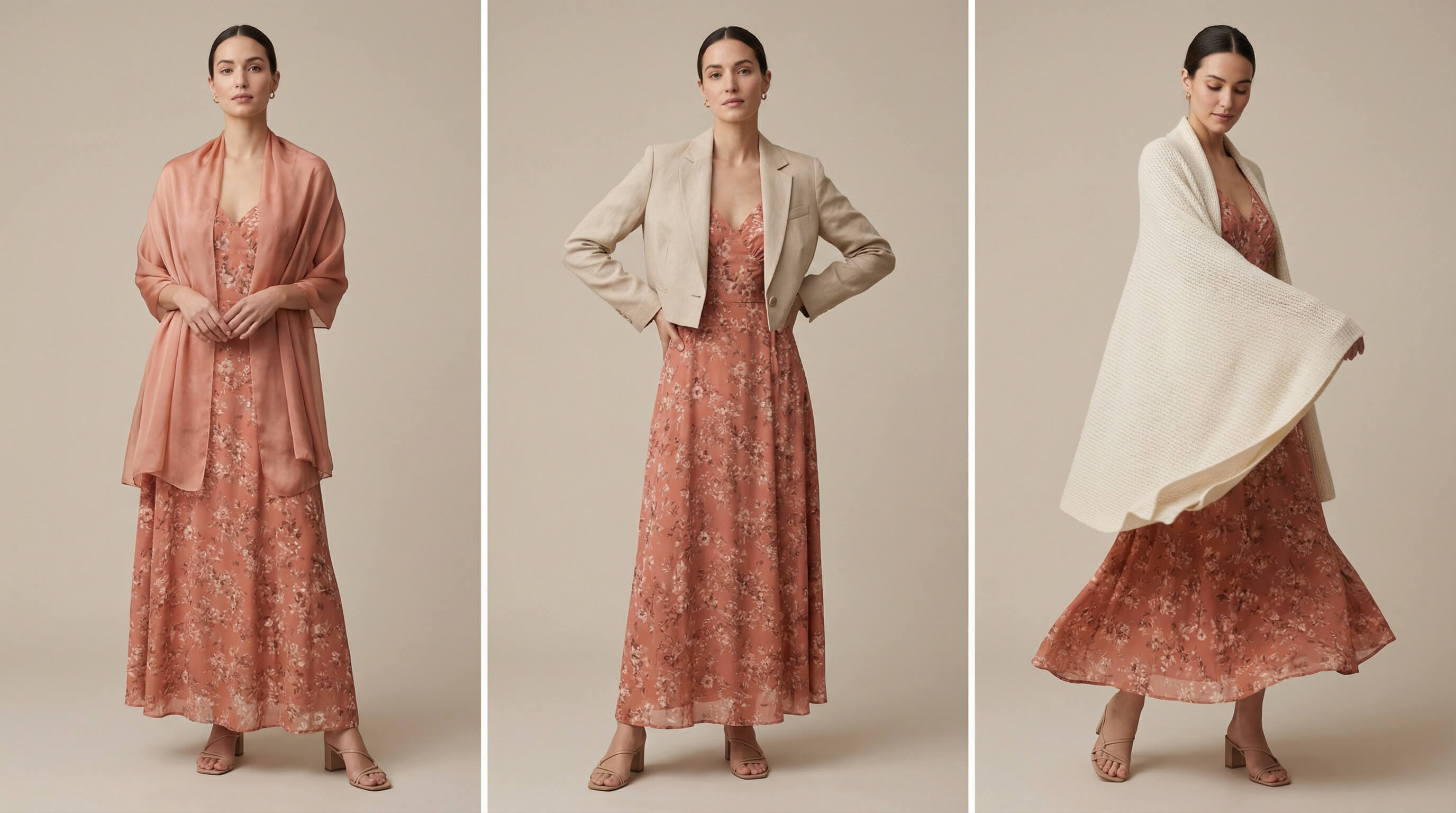 Summer wedding guest dress styled with different over-layers