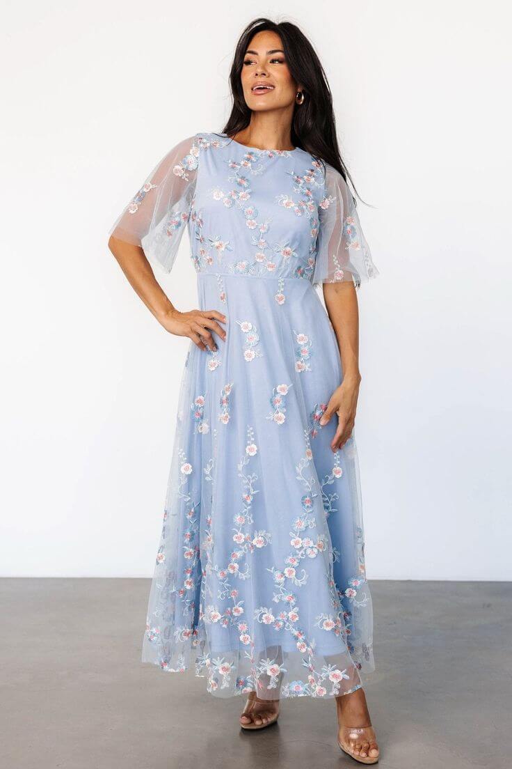 Light pastel blue summer wedding guest dress