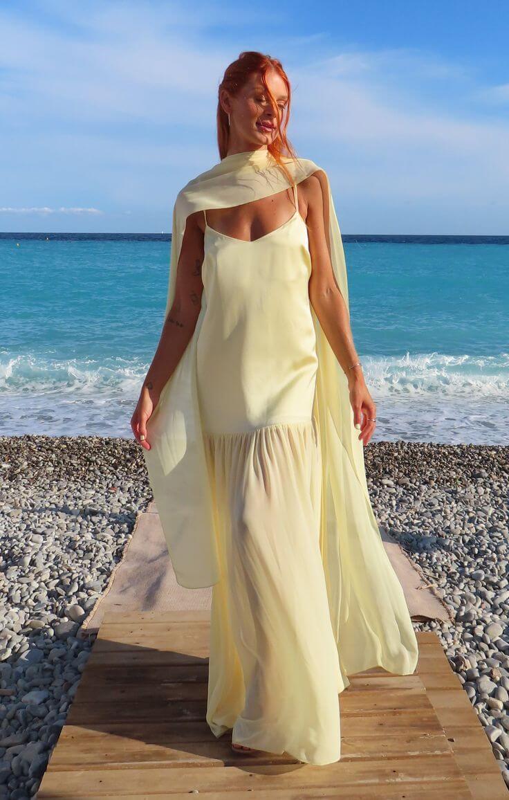 Flowy yellow dress for beach summer wedding guest