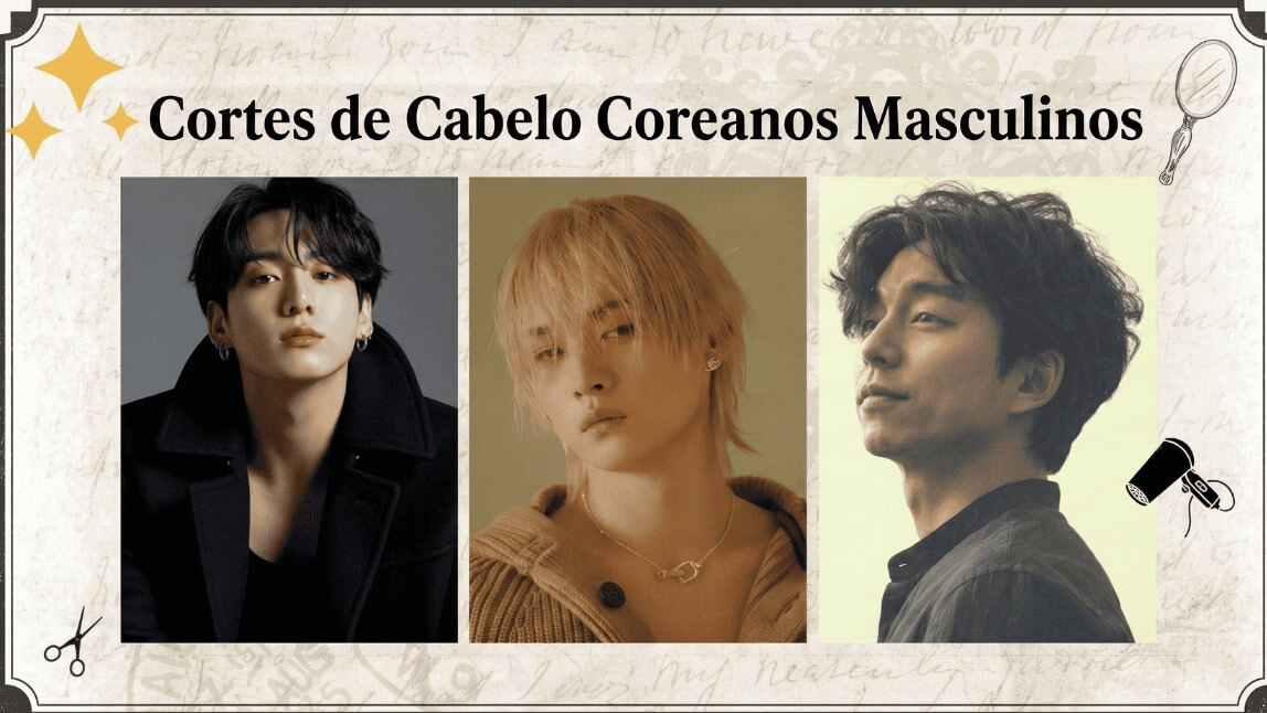 melhores cortes de cabelo coreanos masculinos 2026 two-block camadas e half ponytail estilo K-pop