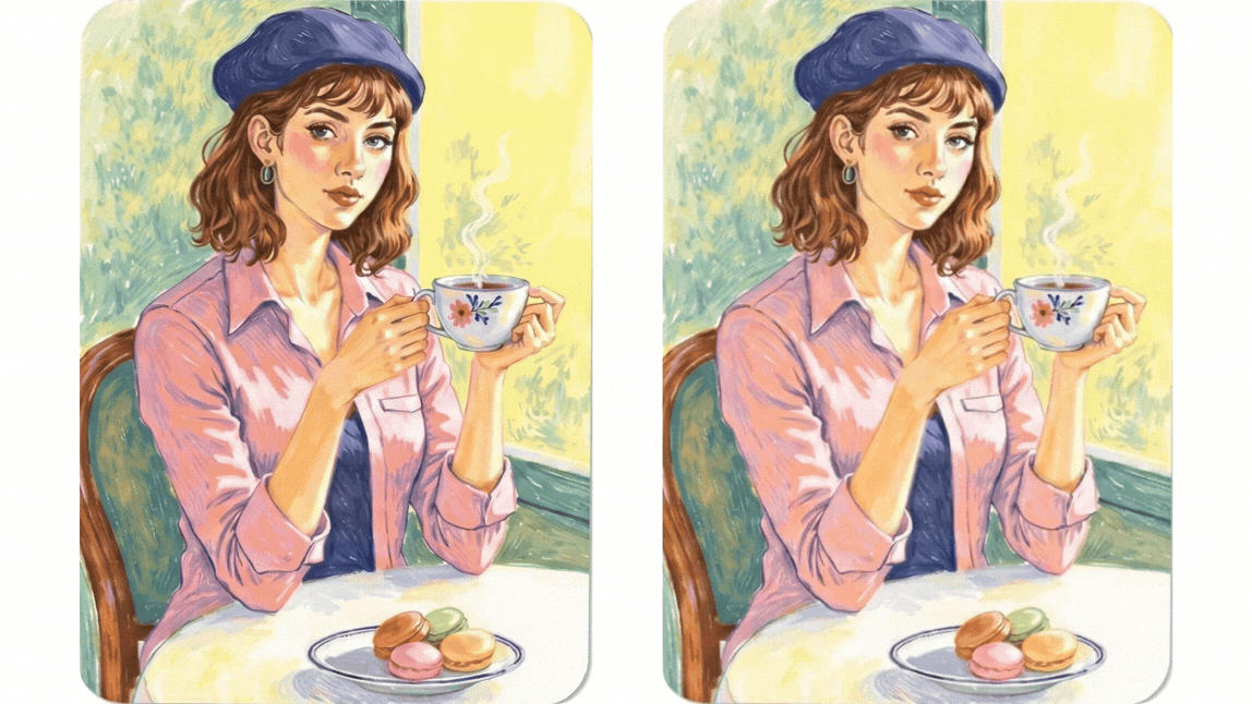 Got it! Since the GIF shows the before/after of a static photo becoming an animated video, here's an improved alt text that's more descriptive, keyword-rich and tells the full story:  Alt Text: