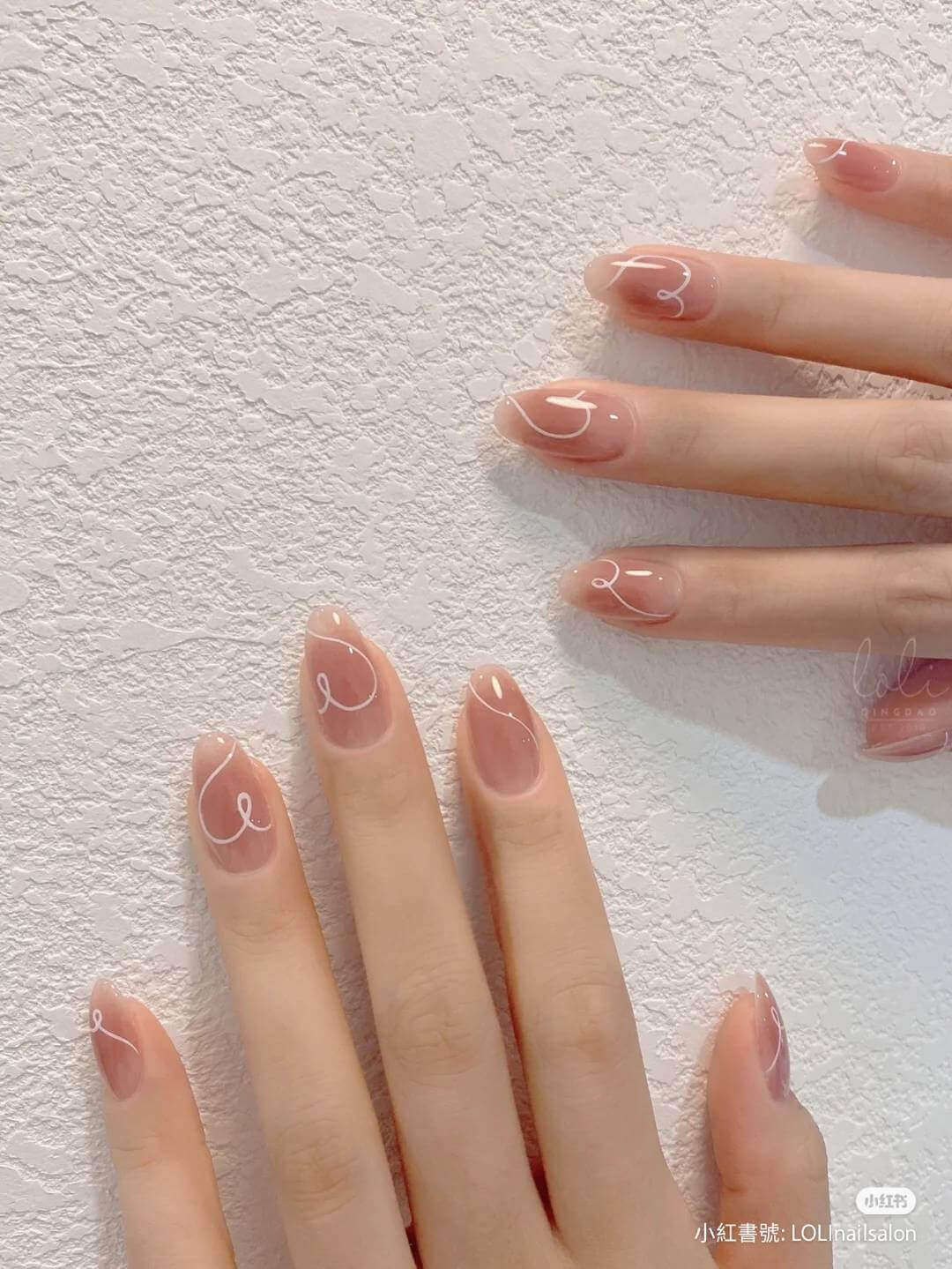 愛心玫瑰粉裸色美甲