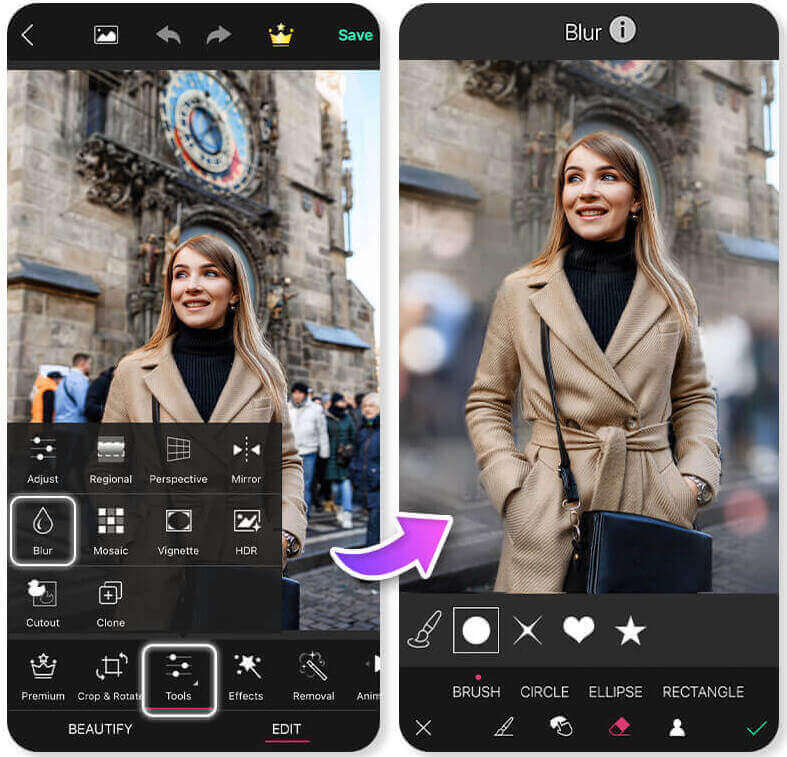 Flou arriere plan avec l'appli YouCam Perfect