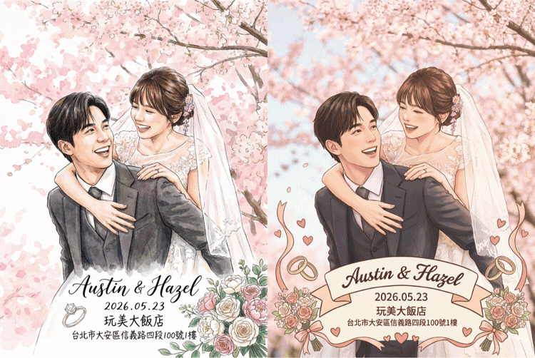 玩美相機AI繪圖功能：將真人婚紗照轉換為似顏繪風格，打造獨一無二的客製化婚禮邀請卡