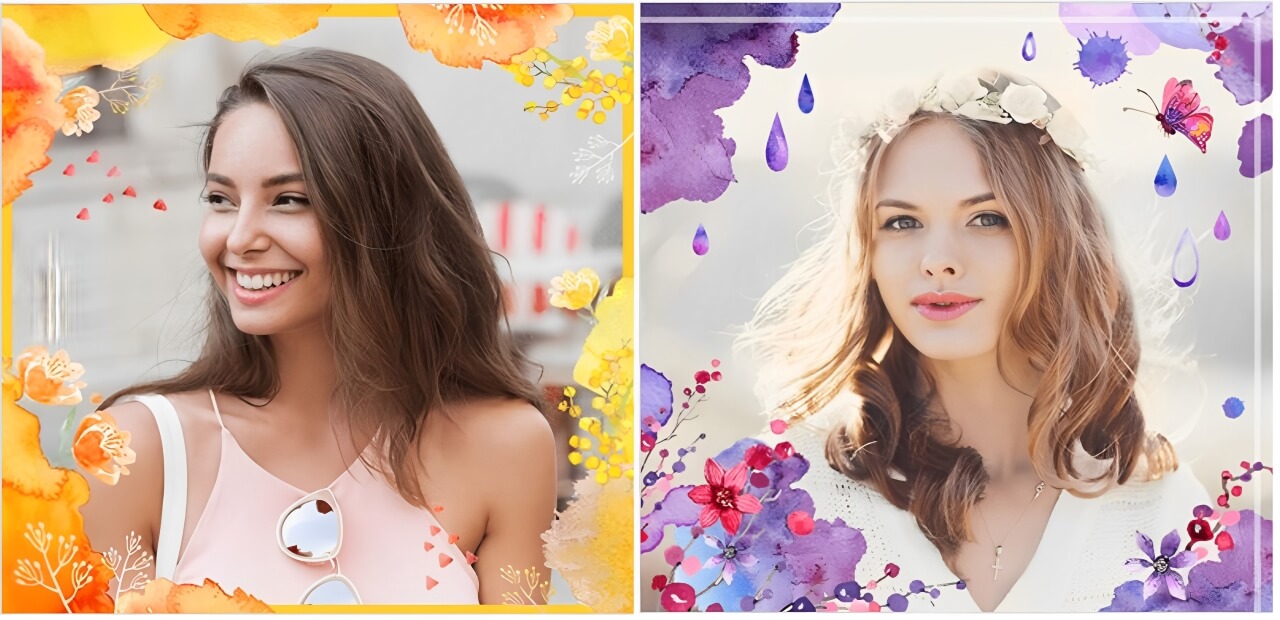 Quatro molduras aquareladas com flores delicadas para fotos de Páscoa no app YouCam Perfect