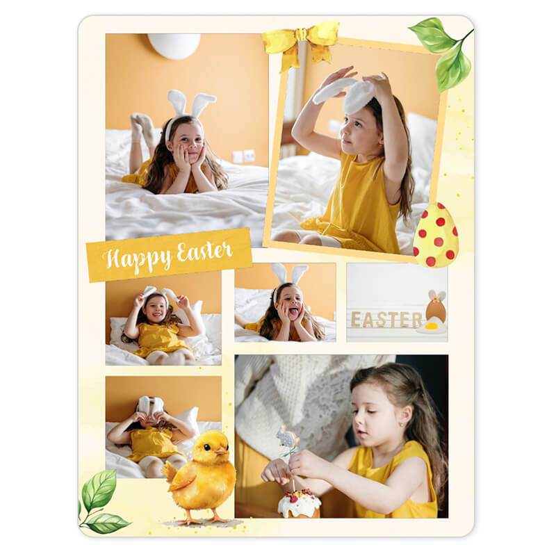 Colagem de Páscoa com coelhinhos e ovos coloridos no YouCam Perfect.