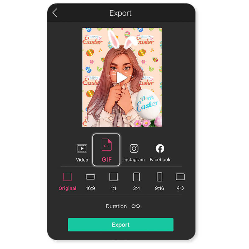 Criar GIFs animados de Coelho da Páscoa com YouCam Perfect para compartilhar no WhatsApp e Instagram