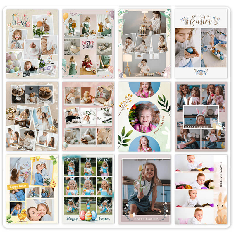 Colagem de fotos de Páscoa com layout festivo e cores vibrantes.